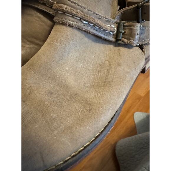 Free People Tan Distressed Braeburn Split Shaft Double Buckle Ankle Boots 39 - Picture 4 of 7